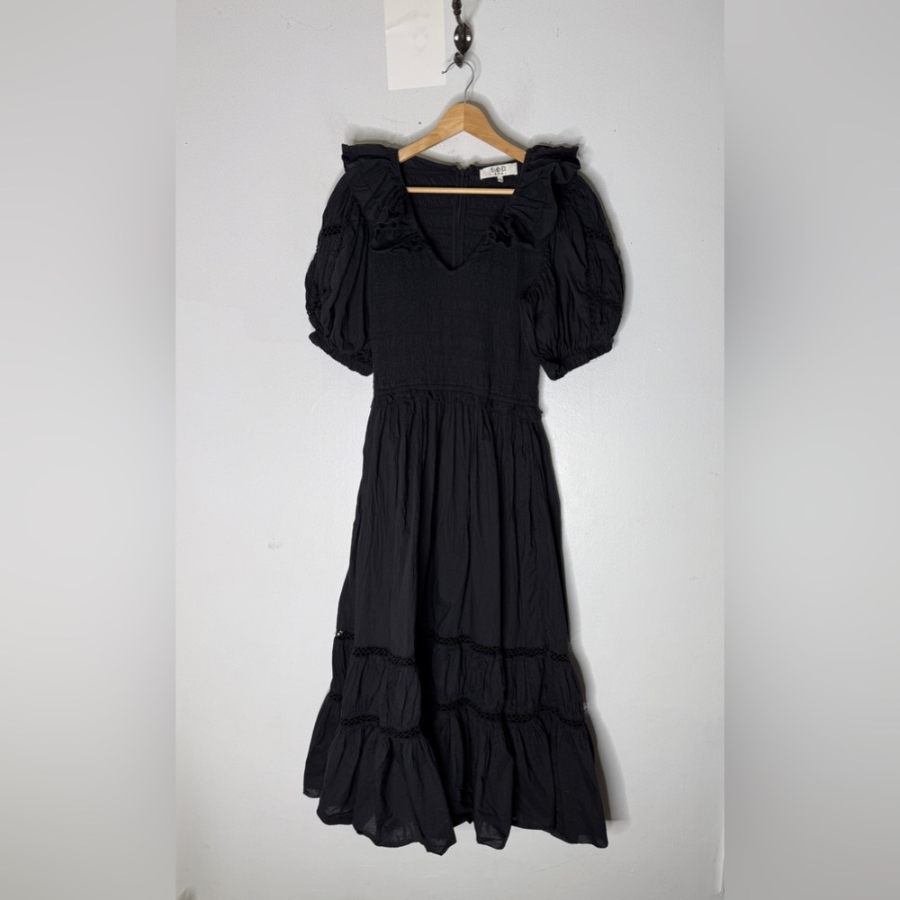 sea New York Paco Solid‎ Puff Sleeve Smocked Maxi Dress Black Size Small